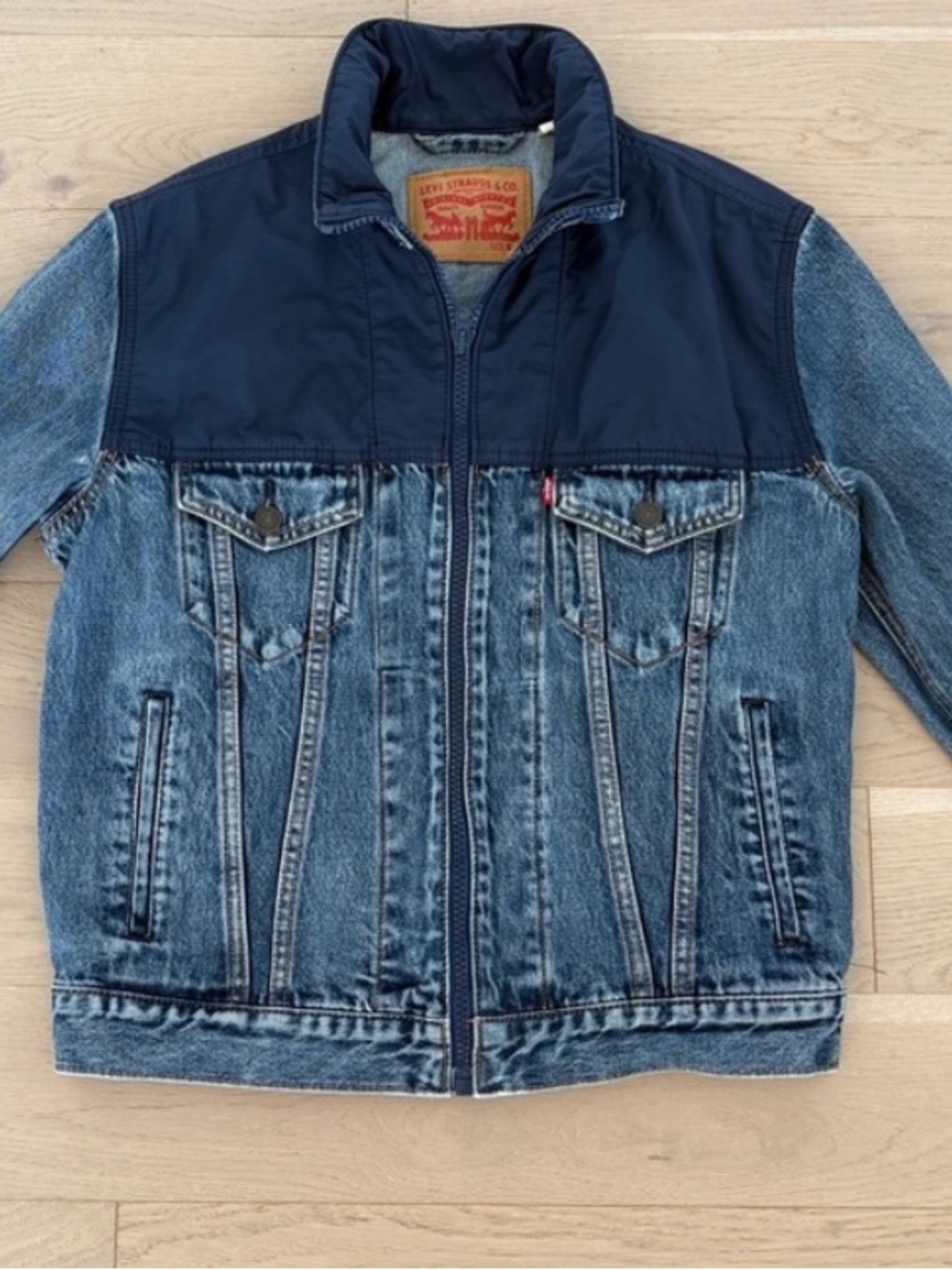 Levi's Extremely Rare Two-Tone Denim Jacket in Navy and Light Blue Wash Zipper
